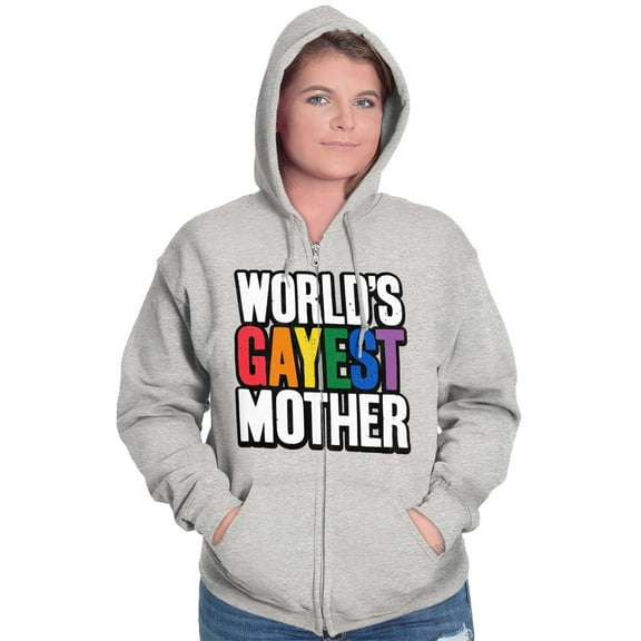 Worlds Gayest Mother Queer Mom Zip Hoodie Sweatshirt Women Brisco Brands S
