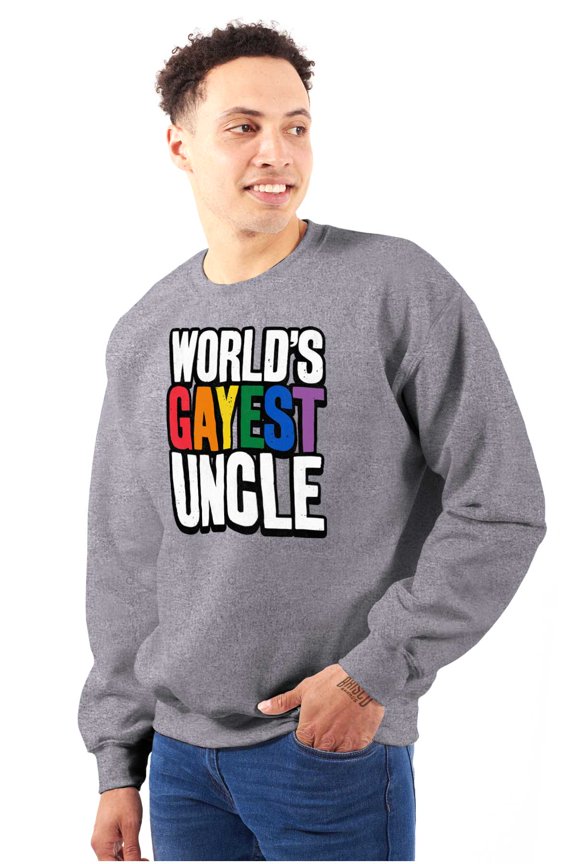 Worlds Gayest Uncle Birthday Pride Men's Big & Tall Crewneck Sweatshirt Brisco Brands 5X
