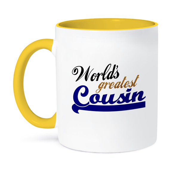 3dRose, Worlds Greatest Boy Cousin - Best family relative - blue text for male relations - cousin brother, 15oz Two-Tone Yellow Mug
