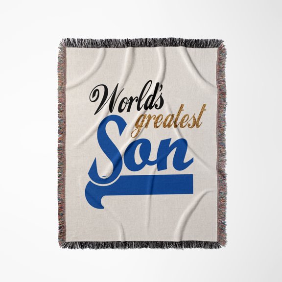 Worlds Greatest Son - Best Son In The World - Blue Text On White In Sporty Font For Your Little Boy, Woven Blanket