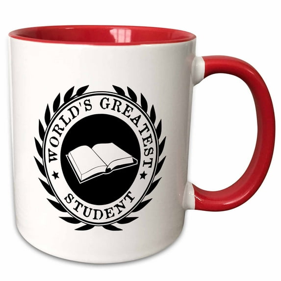 3drose, Worlds Greatest Student School Pupil Award Black White Badge Graphic, 15oz Two-tone Red Mug