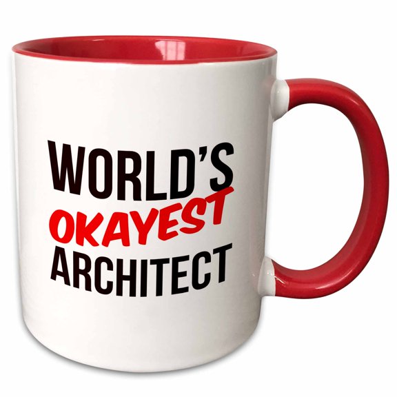 3drose, Worlds Okayest Architect, 11oz Two-tone Red Mug