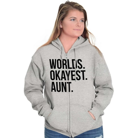 Worlds Okayest Aunt Niece Nephew Cute Womens Plus Size Graphic Zipper Hoodie Brisco Brands 4X