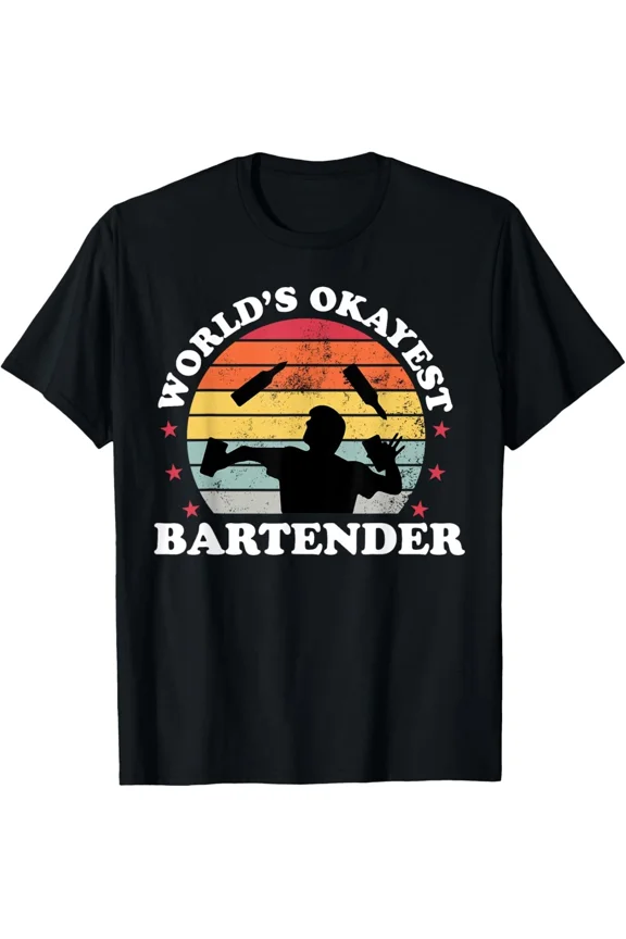 Worlds Okayest Bartender Funny Bartending Mixology Drink Server Unisex T-Shirt, up to size 5XL