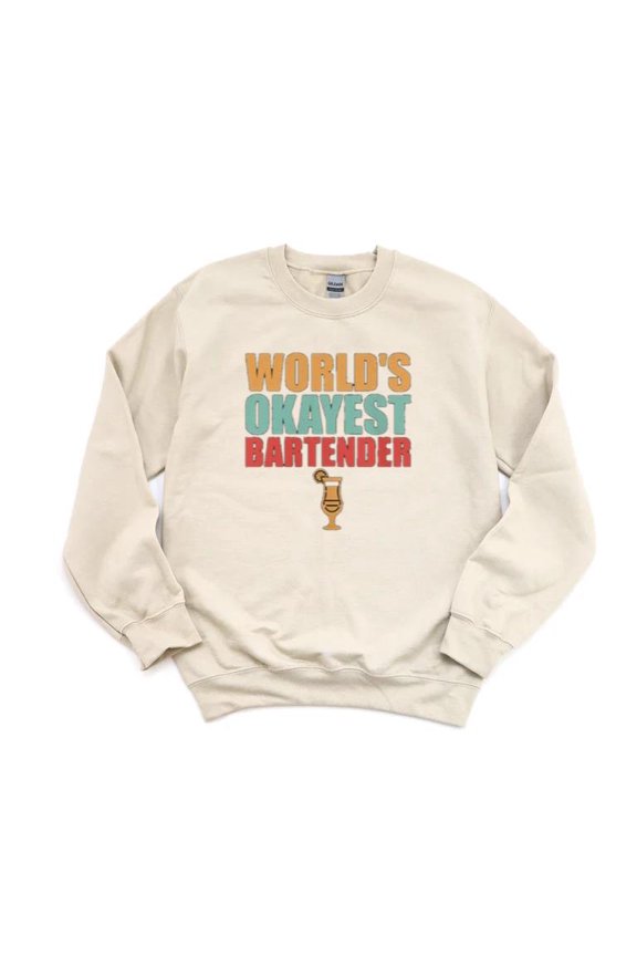 Worlds Okayest Bartender Retro Style Job Humor Alcohol Server Fun Sweatshirt, up to 5XL