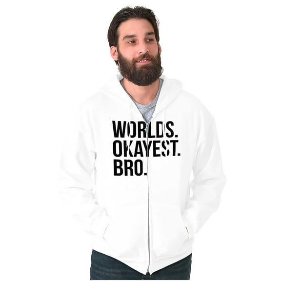 Worlds Okayest Bro Sibling Brother Zip Hoodie Sweatshirt Men Brisco Brands L