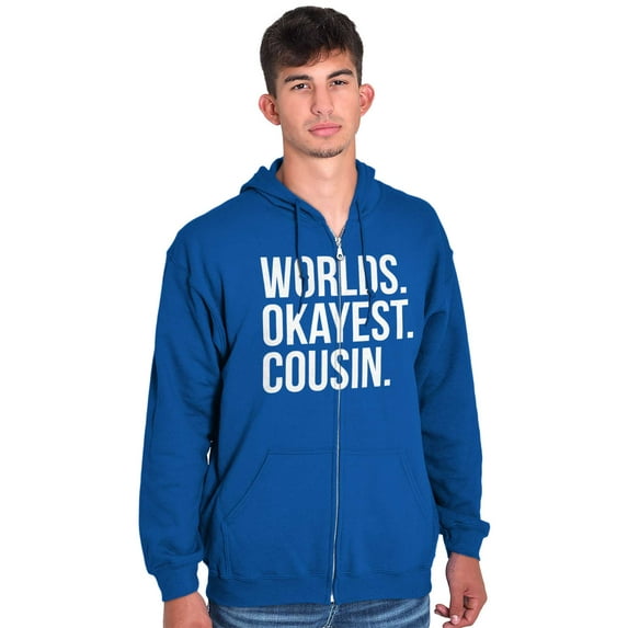 Worlds Okayest Cousin Family Relative Unisex Fleece Graphic Zip Up Hoodie Brisco Brands 5X