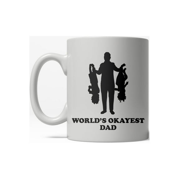 Worlds Okayest Dad Upside Down Kids Funny Fathers Day Ceramic Coffee Drinking Mug (White) - 11oz