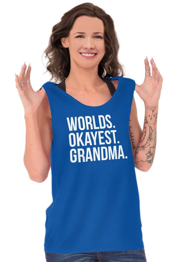 Worlds Okayest Grandma Funny Cute Tank Top Tee Shirt Women Brisco Brands S