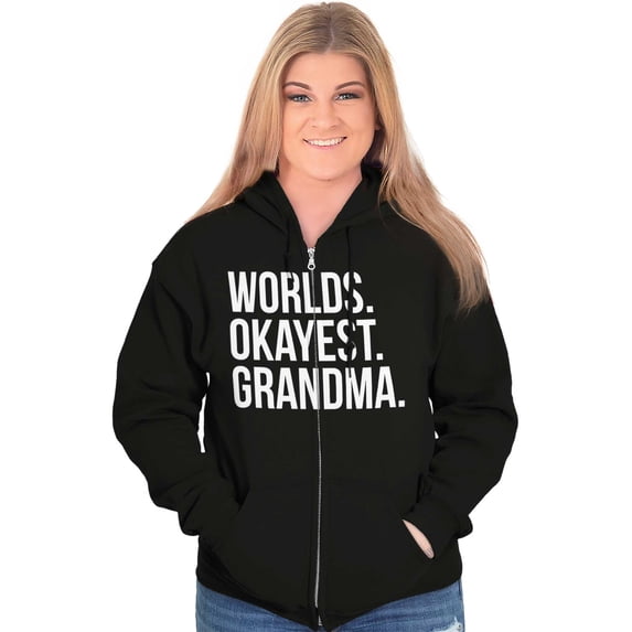Worlds Okayest Grandma Funny Cute Womens Plus Size Graphic Zipper Hoodie Brisco Brands 5X