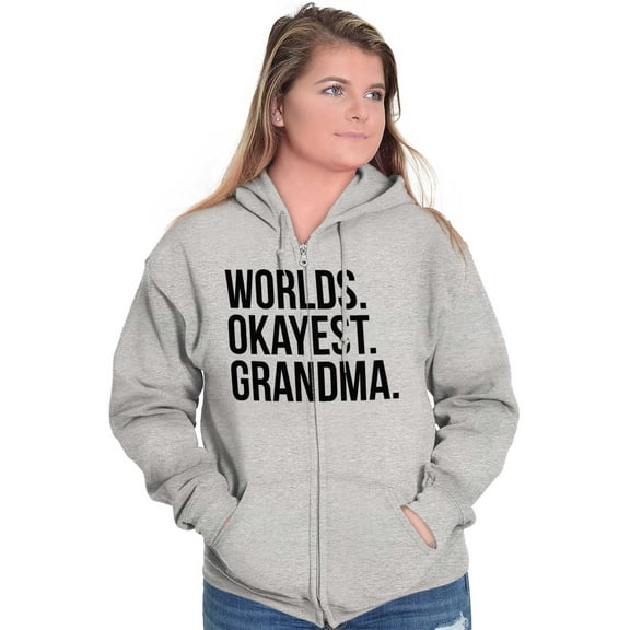 Worlds Okayest Grandma Funny Cute Womens Plus Size Graphic Zipper Hoodie Brisco Brands 5X