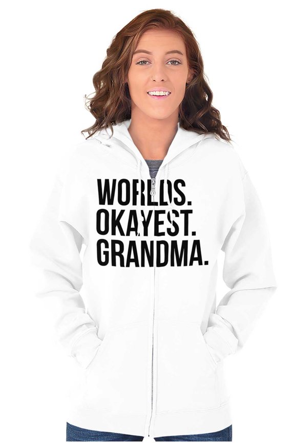 Worlds Okayest Grandma Funny Cute Zip Hoodie Sweatshirt Women Brisco Brands L