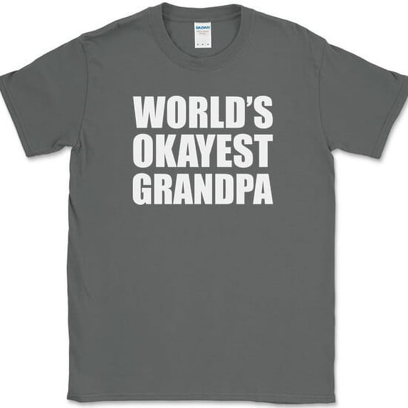Worlds Okayest Grandpa T-Shirt Funny Fathers Day Gift Family Tee - Charcoal, 3XL
