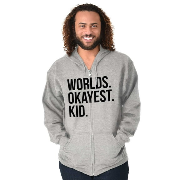Worlds Okayest Kid Son Daughter Funny Unisex Fleece Graphic Zip Up Hoodie Brisco Brands 3X