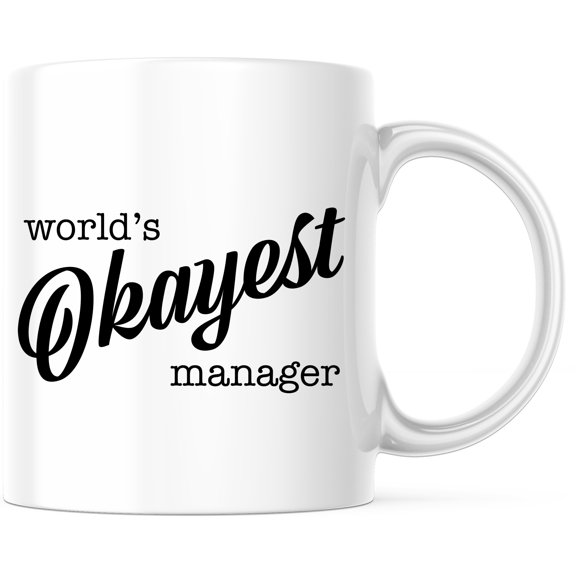 Worlds Okayest Manager Mug - Funny Office Mug Gift for Manager - Appreciation Coffee Mug for Work - Unique Job Mug - 11 Ounce Novelty Coffee Cup - WMUG0304