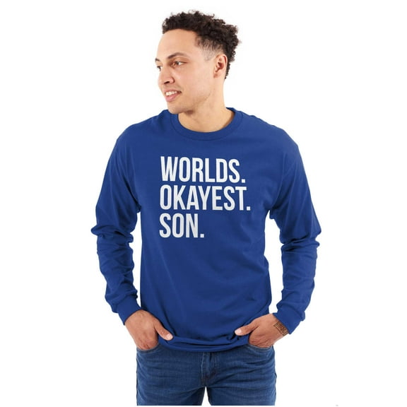 Worlds Okayest Son Funny Children Men's Big & Tall Long Sleeve Graphic Tee Brisco Brands 2X
