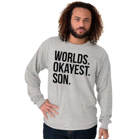Worlds Okayest Son Funny Children Men's Big & Tall Long Sleeve Graphic Tee Brisco Brands 3X