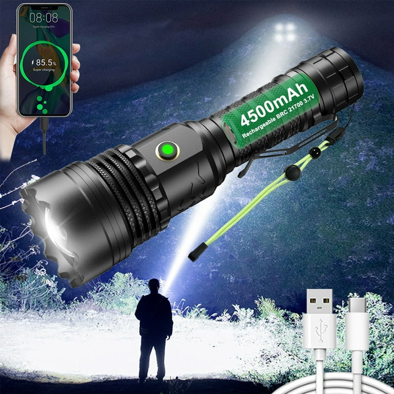 Worlds Smallest Brightest Rechargeable Flashlight High Lumen 120000 Military Zoomable searchlights LED Powerful Handheld Spotlight with Luminous