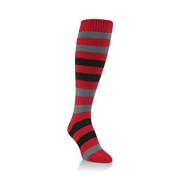 Worlds Softest Striped Team Womens Over the Calf Socks One Size Fits Most (Red/Charcoal/Black)