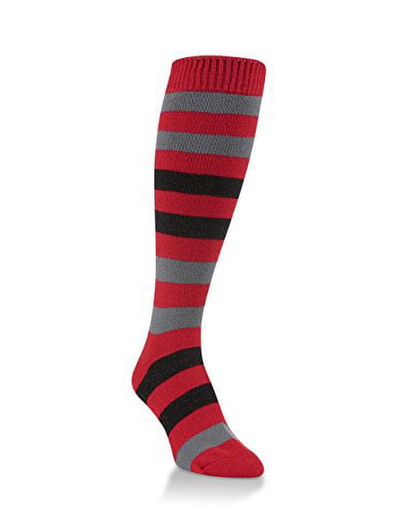 Worlds Softest Striped Team Womens Over the Calf Socks One Size Fits Most (Red/Charcoal/Black)