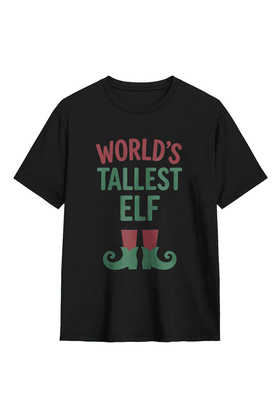 Worlds Tallest Elf Retro Graphic Tee For Men And Women, Funny Holiday Cotton Short Sleeves T-Shirt