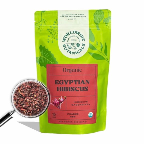 Worldwide Botanicals Organic Hibiscus Tea – 8 oz, Loose Leaf, Cut and Sifted – 100% Egyptian Hibiscus sabdariffa