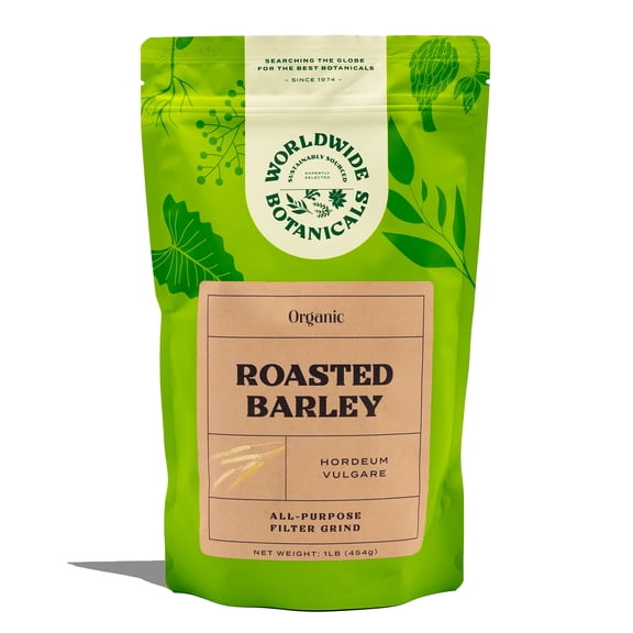 Worldwide Botanicals Organic Roasted Barley 1 Pound - AKA Orzo, Mugicha, Boricha, Damaicha - Coffee Alternative, Caffeine Free, Brew Like Coffee or Steep Like Tea, Dark Roast, (16 ounces)