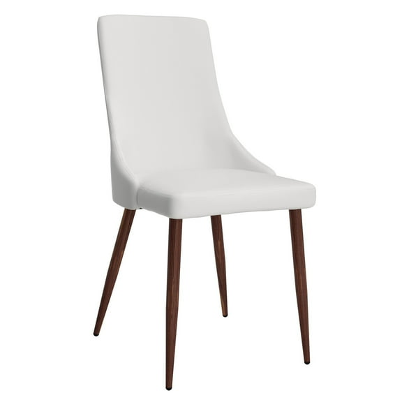MidCentury Faux Leather and Metal Dining Chair Set of 2 White and Walnut