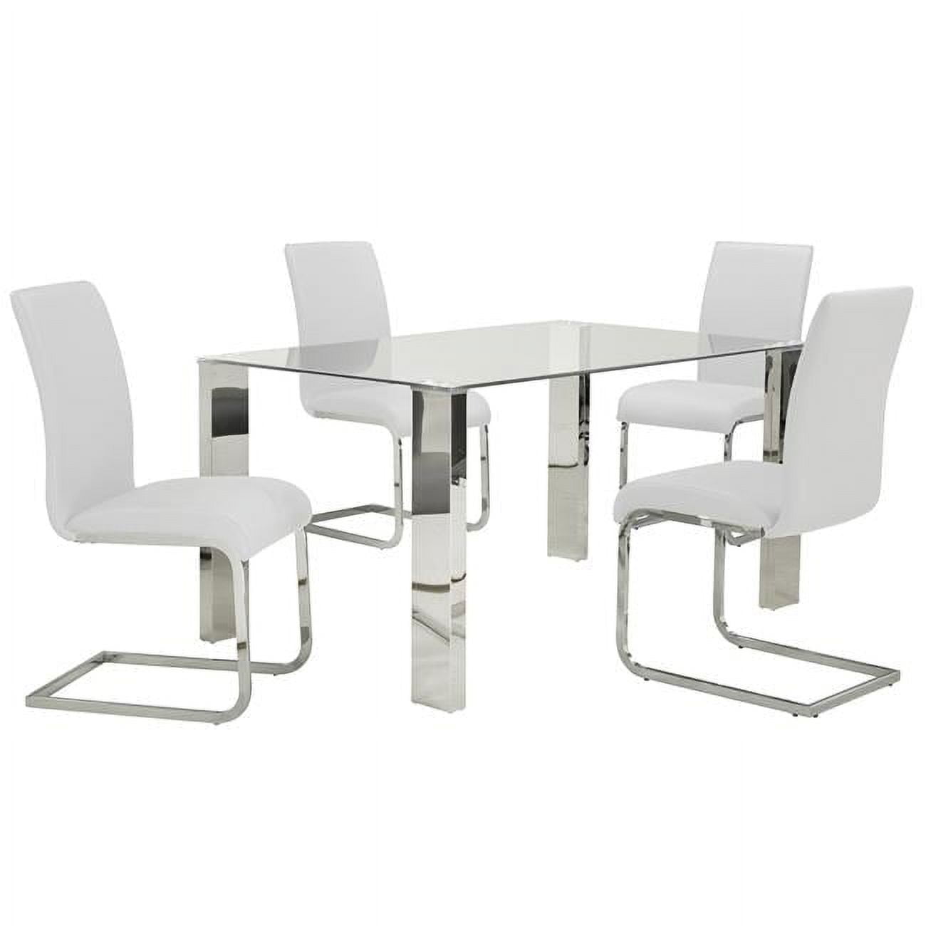 5-Piece White and Chrome Modern Dining Set with Glass Table