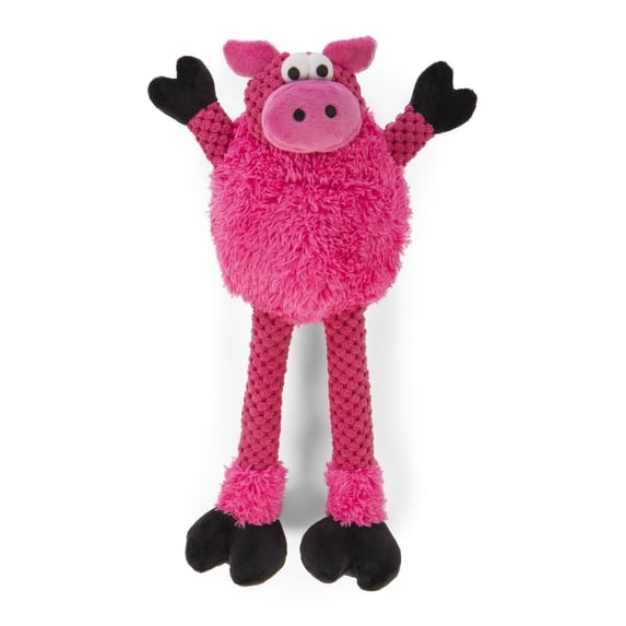 goDog Checkers Skinny Pig Squeaky Plush Dog Toy, Chew Guard Technology - Pink, Small