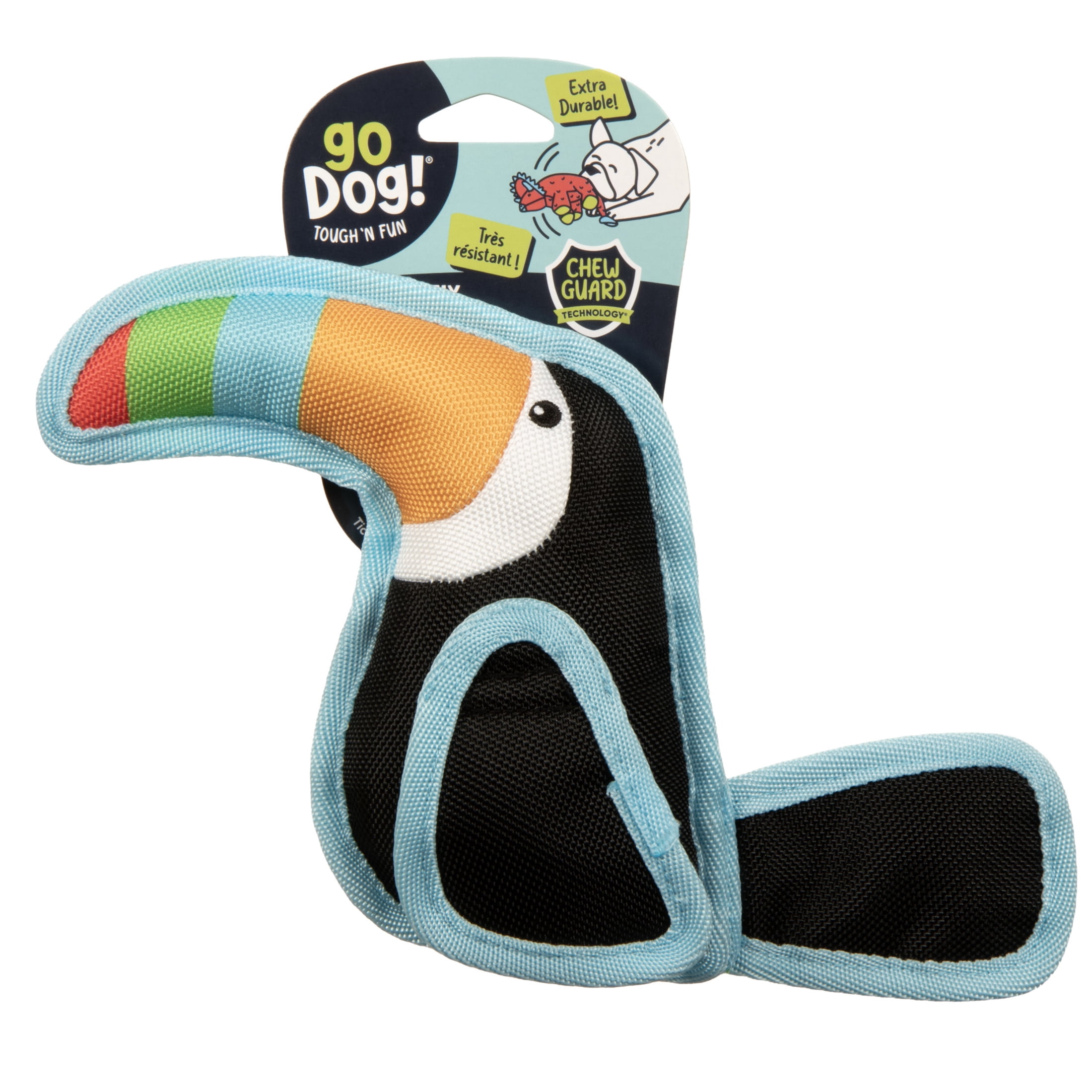goDog Flap 'N Fun Tico Toucan Squeaky Dog Toy, Plush with Chew Guard Technology, Black, Large