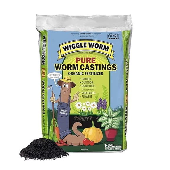 Worm Castings Fertilizer, 30lbs - Organic Soil Conditioner for Plants, Vegetables & Houseplants; Mineral Rich, Improves Soil Aeration & Drainage