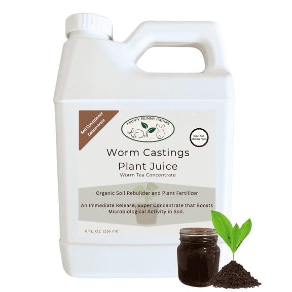 Worm Castings Tea Plant Juice - 8oz. Concentrated Worm Tea with Seaweed Extract, Kelp, and Humic Acid. Indoor and Outdoor Soil Restorer and Plant Fertilizer for all Vegetation with Soil.