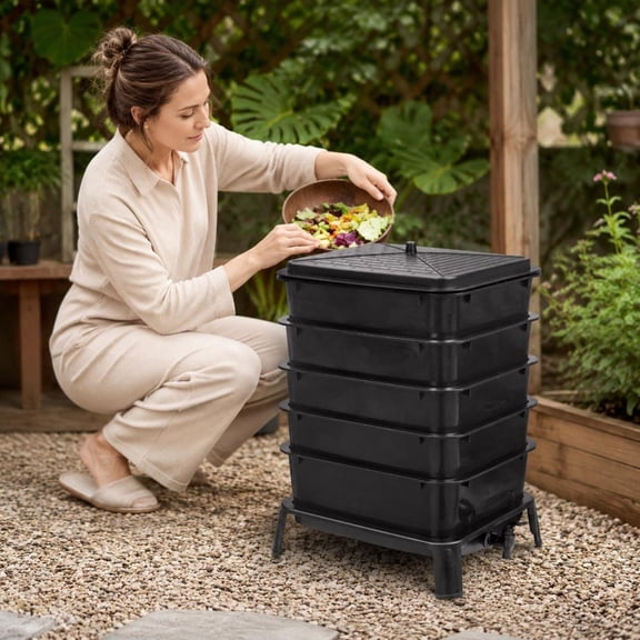 Worm Compost Bin, 5-Layer 50L PP Plastic Vermi Compost Kit for Food Waste Recycling