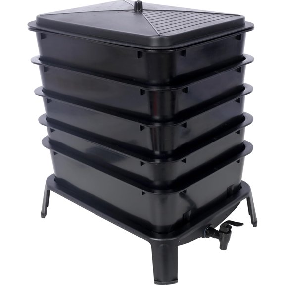 Worm Compost Bin, 5-Layer Worm Farm Compost Bin, Indoor & Outdoor Worm Composter, 50L Worm Composter Bin for Recycling Food Waste (5-Layer 50L)