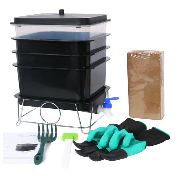 Worm Farm Composting Bin, 4 Tray Worm Compost Bin- for Recycling Food Waste at Home (4-Tray 20l)