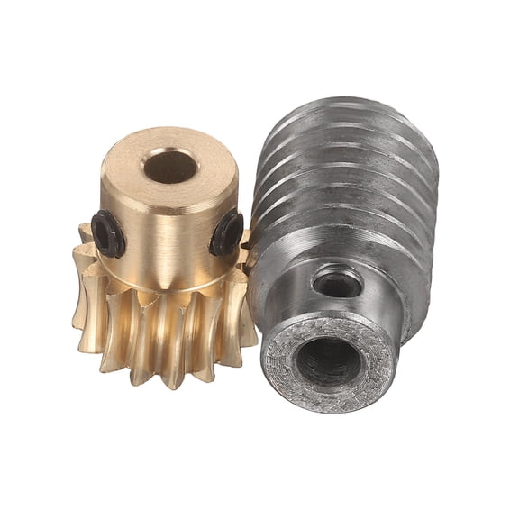 Worm Gear Set 15T 1 Module 15:1 Reduction Rate, Right Rotation Drive Gear Box Wheel Reduce Transmission Part (Brass Gear-5mm Bore, #45 Steel Rod 6mm Bore)