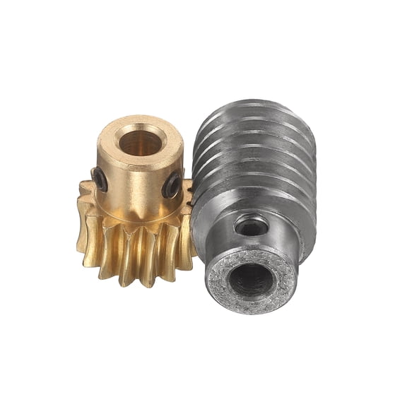 Worm Gear Set 15T 1 Module 15:1 Reduction Rate, Right Rotation Drive Gear Box Wheel Reduce Transmission Part (Brass Gear-6mm Bore, #45 Steel Rod 6mm Bore)
