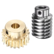 Worm Gear Set 20T 1.5 Module 201 Reduction Rate, Right Rotation Drive Gear Box Brass Gear-10mm Bore, #45 Steel Rod 10mm Bore