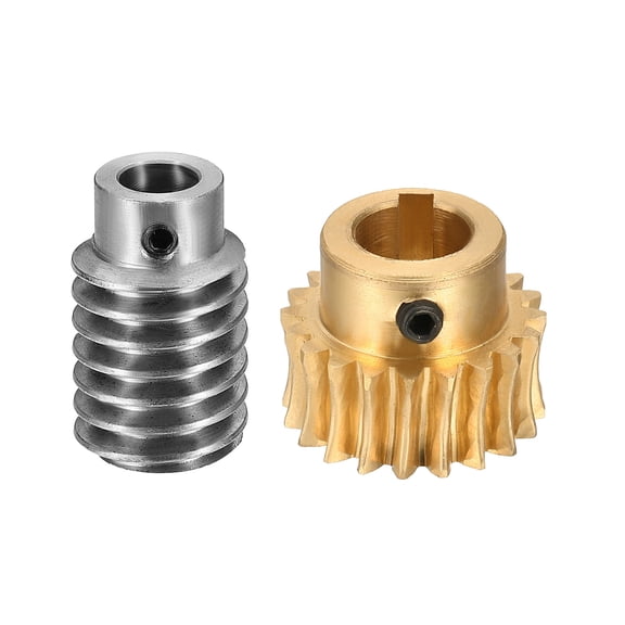 Worm Gear Set 20T 1 Module 20:1 Reduction Rate Right Rotation Drive Gear Box Wheel Reduce Transmission Part (Brass Gear-10mm Bore, #45 Steel Rod 8mm Bore)