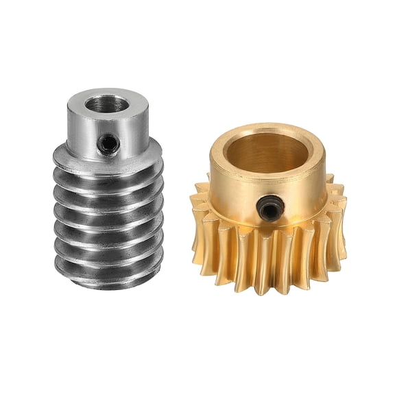 Worm Gear Set 20T 1 Module 20:1 Reduction Rate, Right Rotation Drive Gear Box Wheel Reduce Transmission Part (Brass Gear-12mm Bore, #45 Steel Rod 5mm Bore)