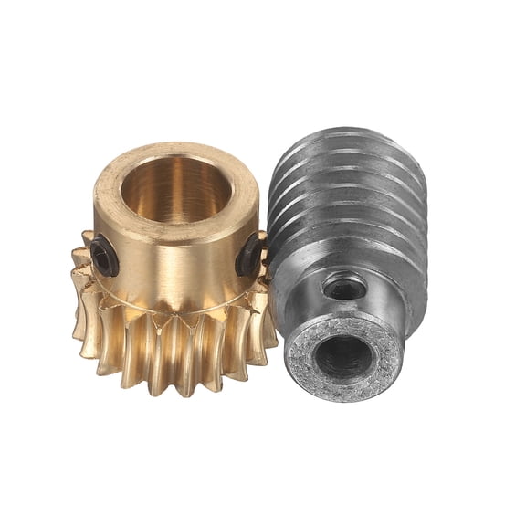 Worm Gear Set 20T 1 Module 20:1 Reduction Rate, Right Rotation Drive Gear Box Wheel Reduce Transmission Part (Brass Gear-12mm Bore, #45 Steel Rod 6mm Bore)