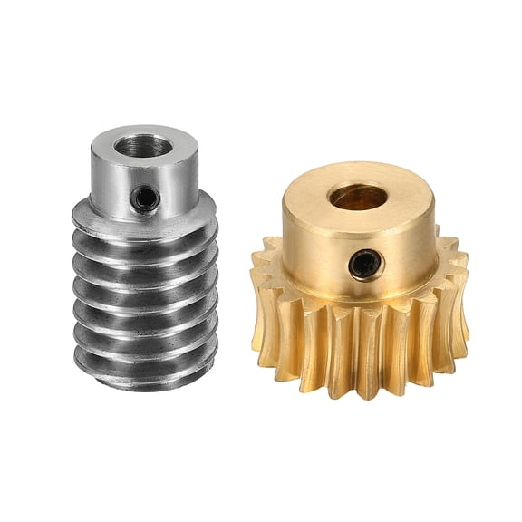 Worm Gear Set 20T 1 Module 20:1 Reduction Rate, Right Rotation Drive Gear Box Wheel Reduce Transmission Part (Brass Gear-6mm Bore, #45 Steel Rod 5mm Bore)