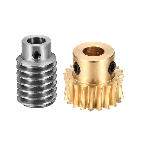 Worm Gear Set 20T 1 Module 20:1 Reduction Rate, Right Rotation Drive Gear Box Wheel Reduce Transmission Part (Brass Gear-8mm Bore, #45 Steel Rod 8mm Bore)