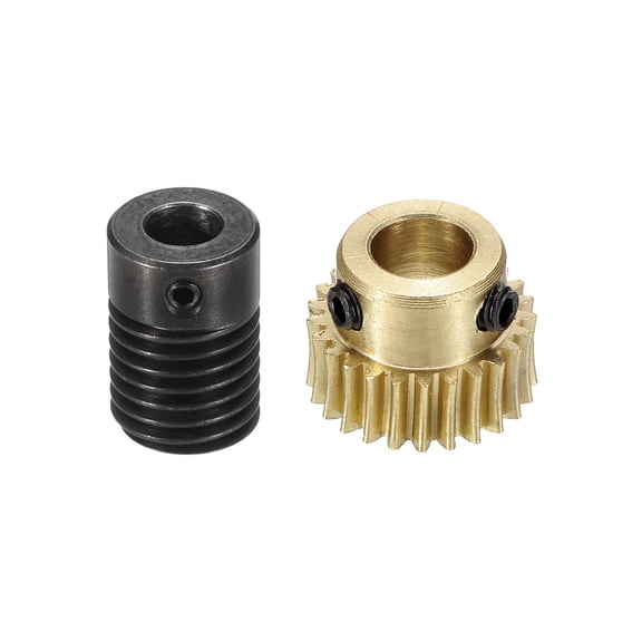Worm Gear Set 25T 0.5 Module 1:25 Reduction Rate, Right Rotation Drive Gear Box Wheel Reduce Transmission Part (Brass Gear-6mm Bore, 1045 Steel Rod 6mm Bore)
