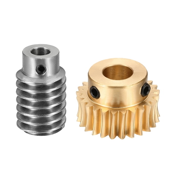 Worm Gear Set 25T 1 Module 25:1 Reduction Rate, Right Rotation Drive Gear Box Wheel Reduce Transmission Part (Brass Gear-10mm Bore, #45 Steel Rod 5mm Bore)