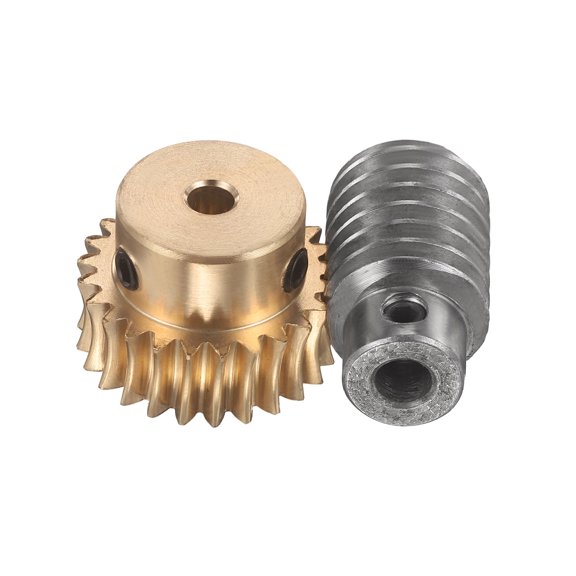 Worm Gear Set 25T 1 Module 25:1 Reduction Rate, Right Rotation Drive Gear Box Wheel Reduce Transmission Part (Brass Gear-5mm Bore, #45 Steel Rod 6mm Bore)