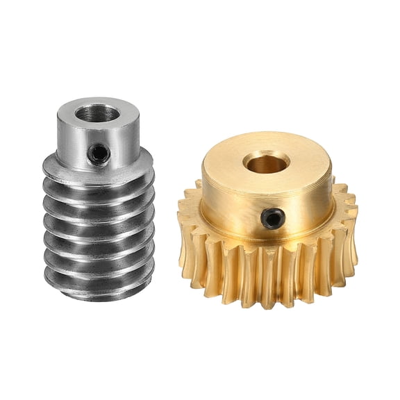 Worm Gear Set 25T 1 Module 25:1 Reduction Rate, Right Rotation Drive Gear Box Wheel Reduce Transmission Part (Brass Gear-6mm Bore, #45 Steel Rod 5mm Bore)
