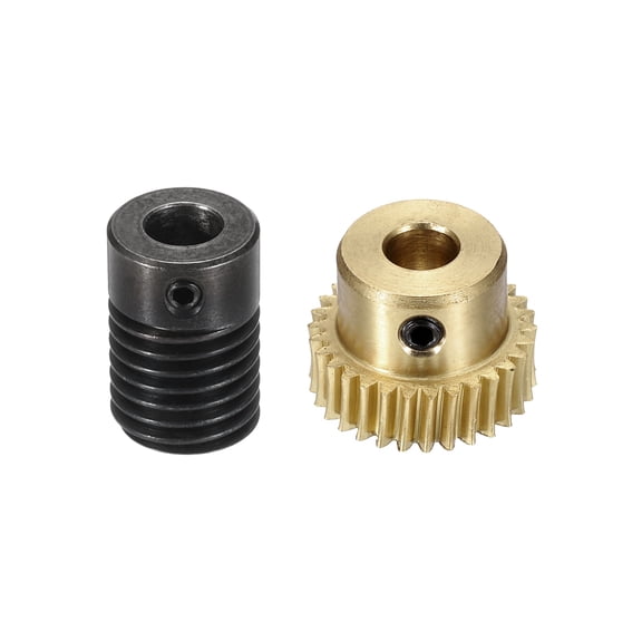Worm Gear Set 30T 0.5 Module 1:30 Reduction Rate, Right Rotation Drive Gear Box Wheel Reduce Transmission Part (Brass Gear-5mm Bore, 1045 Steel Rod 6mm Bore)