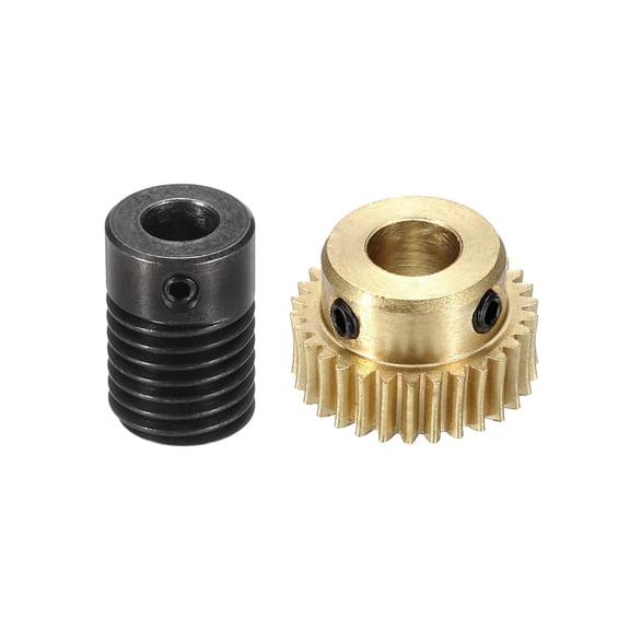 Worm Gear Set 30T 0.5 Module 1:30 Reduction Rate, Right Rotation Drive Gear Box Wheel Reduce Transmission Part (Brass Gear-6mm Bore, 1045 Steel Rod 6mm Bore)